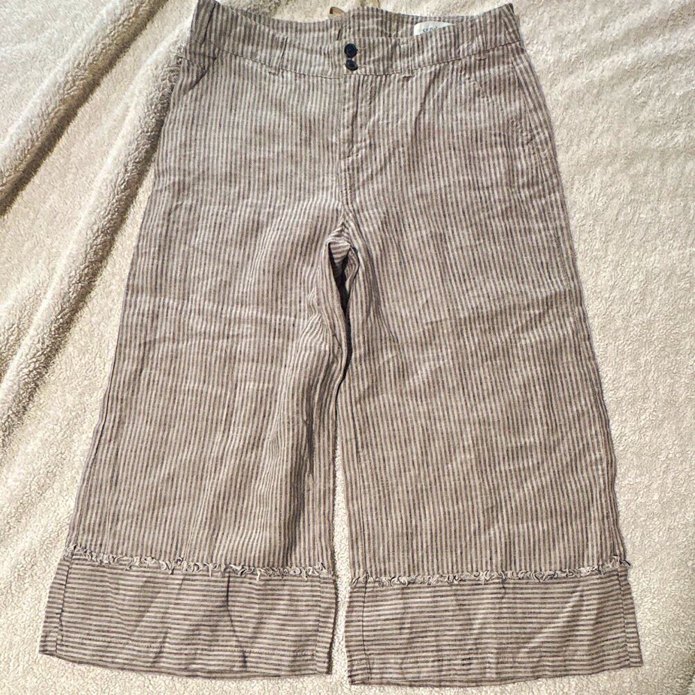 Sundance 10P Wide-Leg Pants High Rise, Pockets, lace up back, 100% linen, NWOT